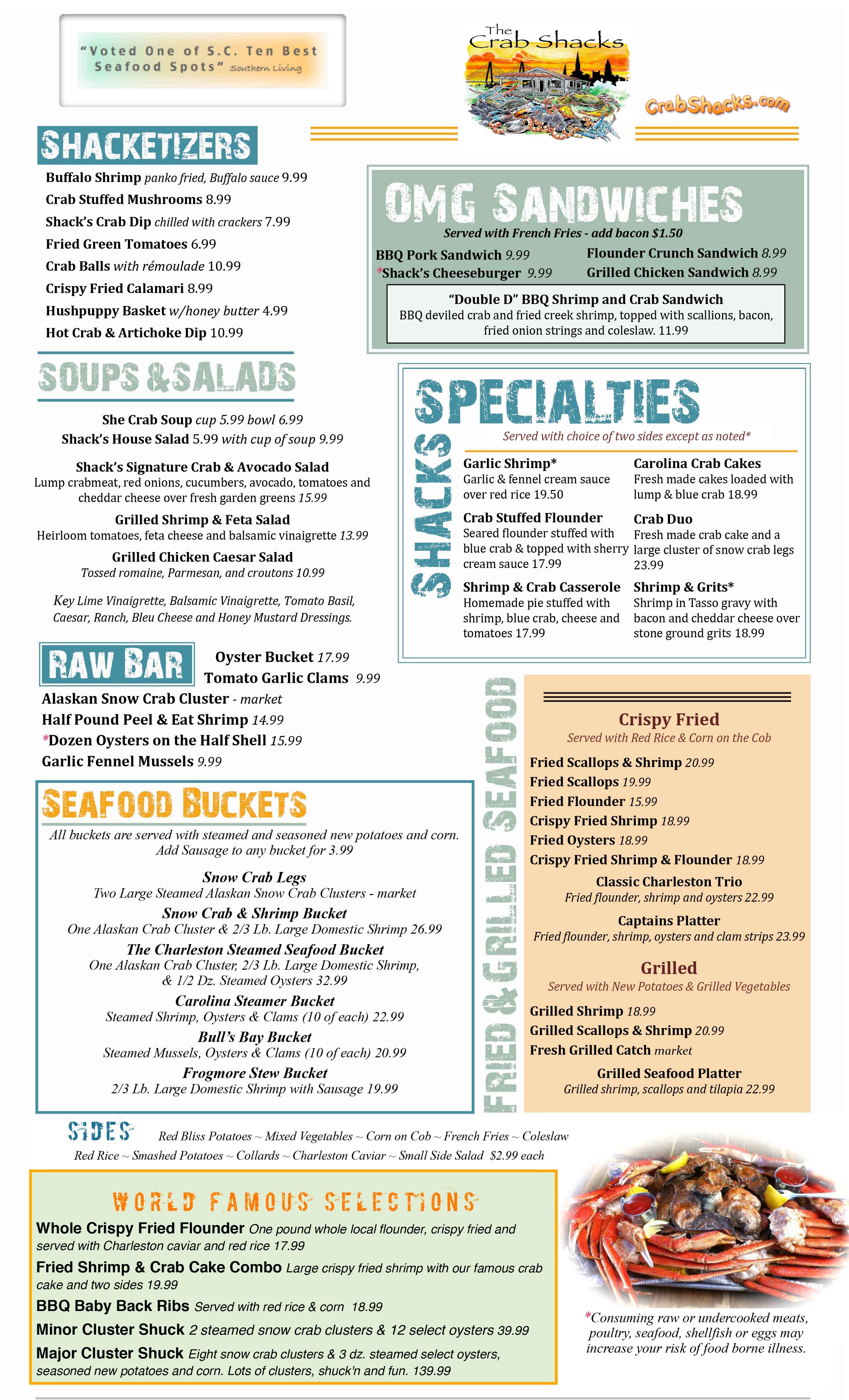 Crab Shacks Menu Local Seafood Restaurant Charleston SC