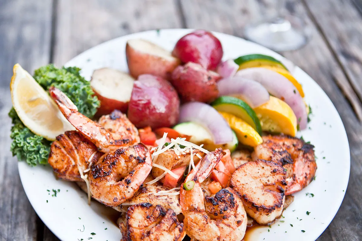 Fresh seafood spread at The Crab Shacks — steamed crab, shrimp, and Lowcountry sides